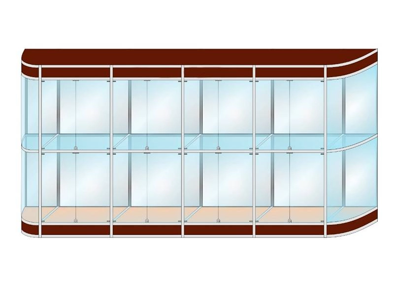 Напольная витрина 280×230×30 см с алюминиевым каркасом
