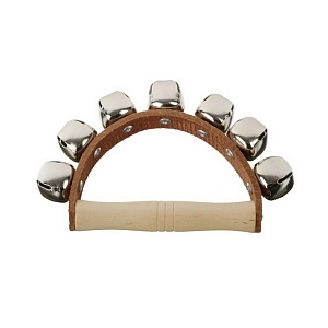 Пять колокольчиков на ручке из дерева и кожи