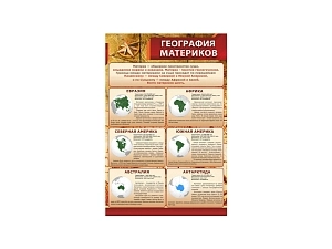 Образовательный стенд — География материков, 60×90 см