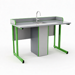 Стол ученический прямоугольная труба с сантехникой и бортом ДСП