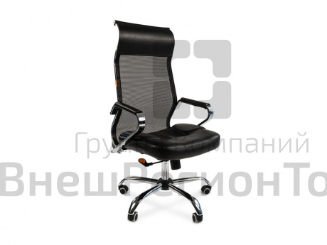 Кресло CHAIRMAN (экокожа, сетчатый акрил, хром.каркас), цвет черный.