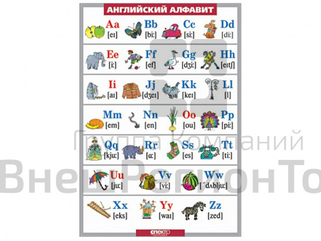Таблица Английский алфавит в картинках с транскрипцией 100x140 см.