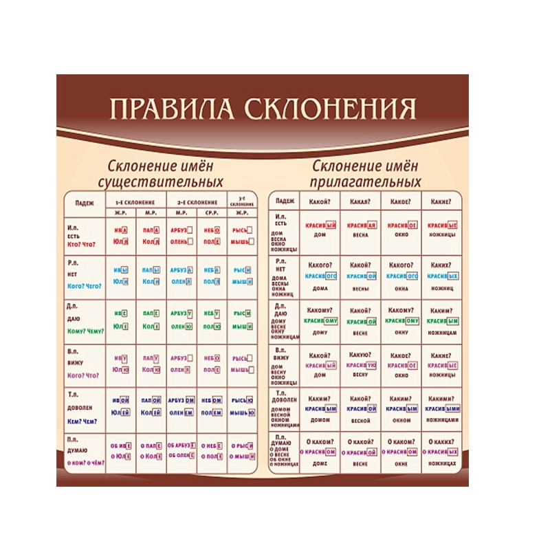 Стенд «Правила склонения»