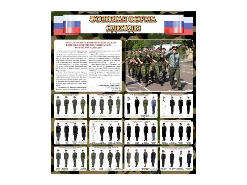 Стенд «Военная форма» с флагом РФ