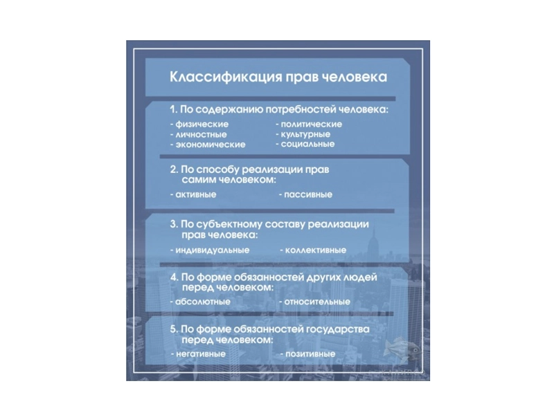 Информационный стенд «Классификация прав человека» 90 х 80 см