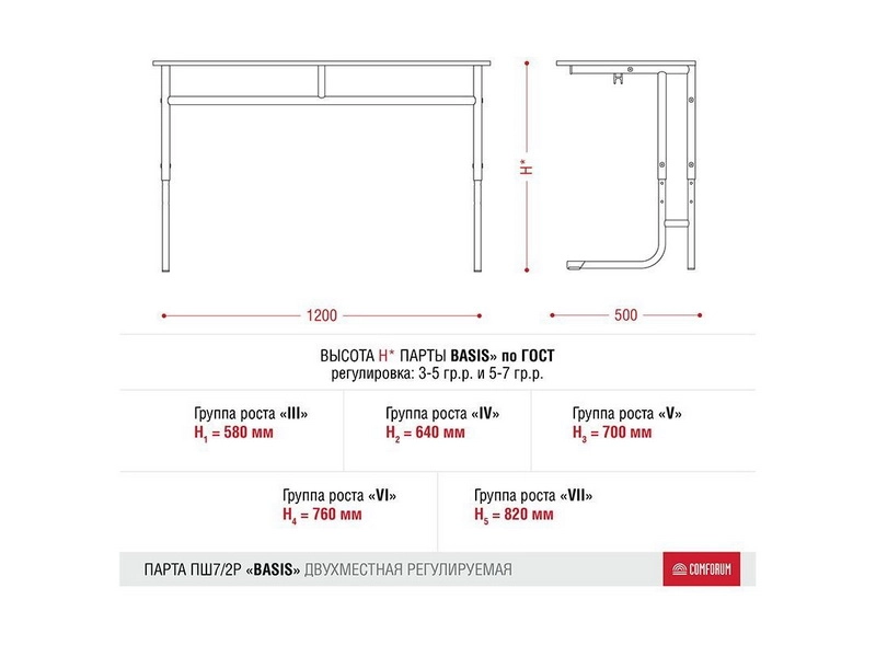 Basis парта на двоих с регулировкой высоты