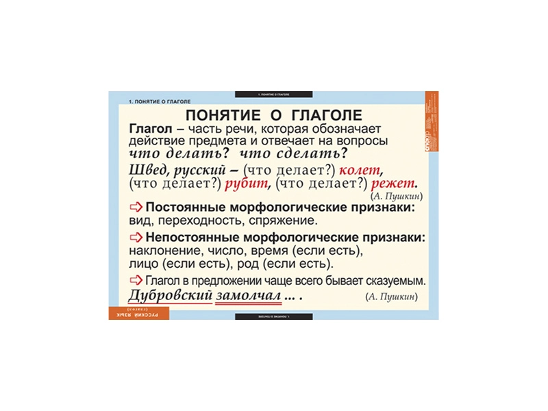 Плакаты по русскому: Глаголы, комплект 6 листов