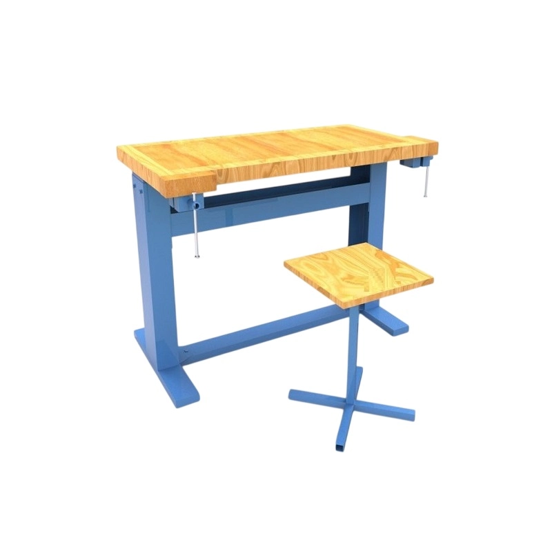 Столярный верстак (ящик‑ниша + 2 тиска) с табуретом