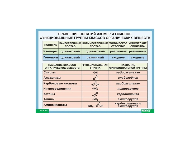 Сравнительная таблица «Изомер — Гомолог» для кабинета