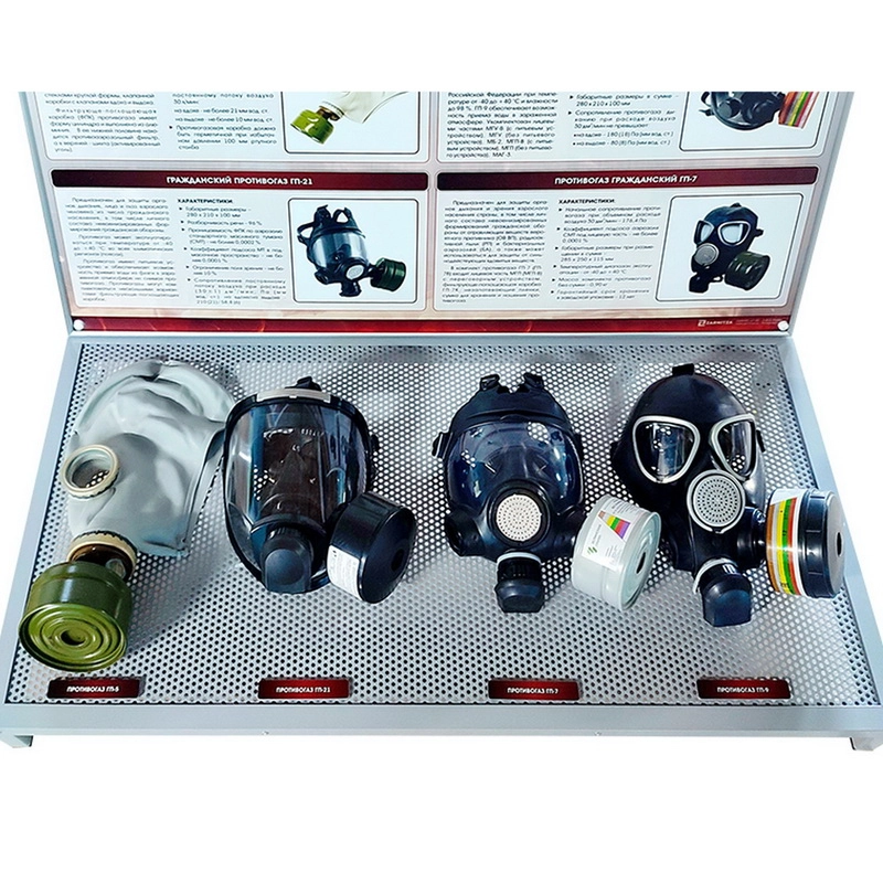Учебный стенд Противогазы на металлическом основании