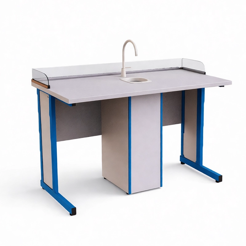 Стол ученический прямоугольная труба (зашивка и экран из ДСП) с сантехникой и бортом ДСП