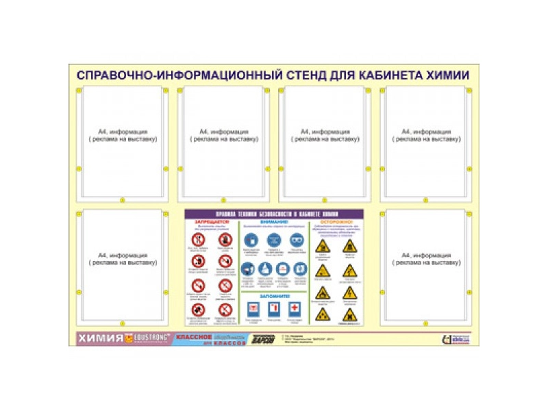 Информационный стенд ТБ для химического кабинета — 4 прозрачных кармана