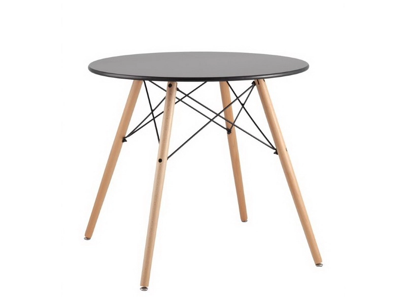 Черный круглый стол на деревянных ножках Ø80