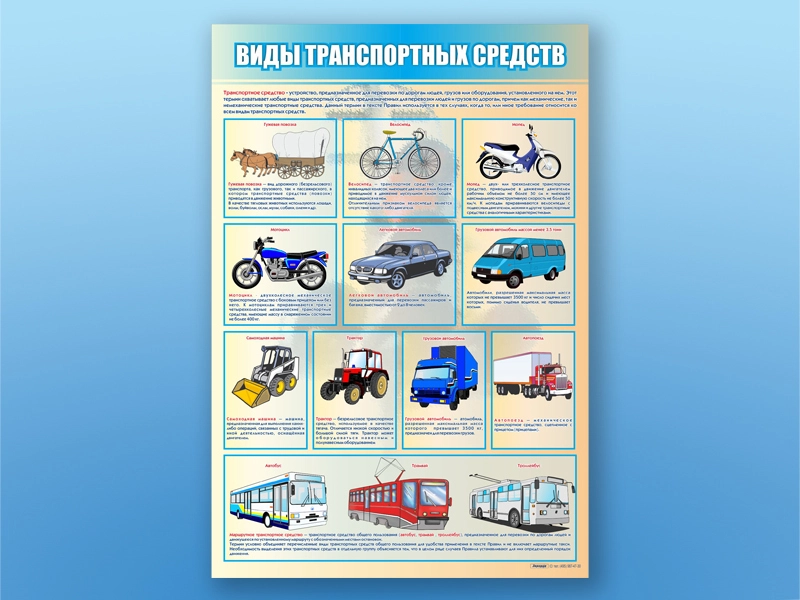 Информационный стенд ПДД — Виды транспорта, 69х100 см