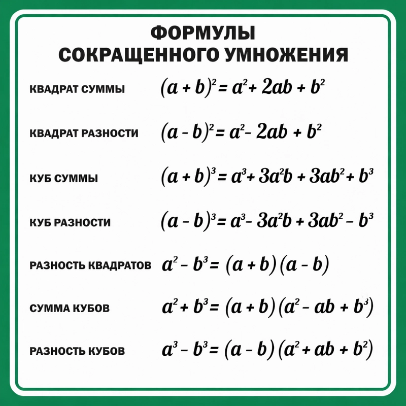 Стенд Формулы сокращенного умножения 1х1