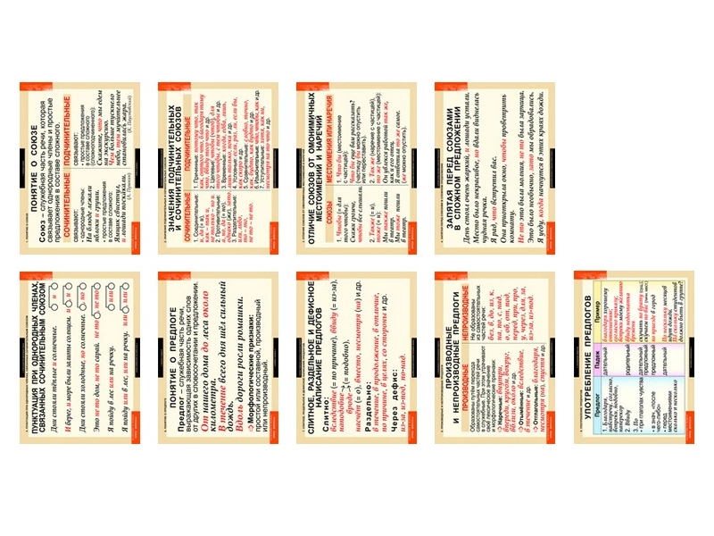 Комплект таблиц "Союзы и предлоги" — 9 шт., 68 см × 98 см