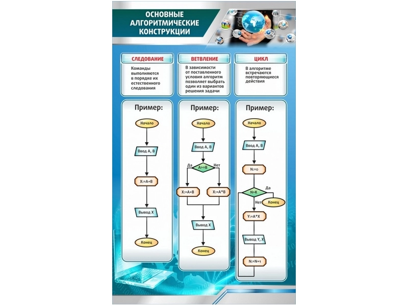 Плакат-стенд Основные алгоритмические конструкции, 600×1000 мм