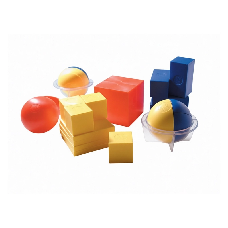 Фигуры для объёмного объяснения дробей, 3 куба + 3 шара