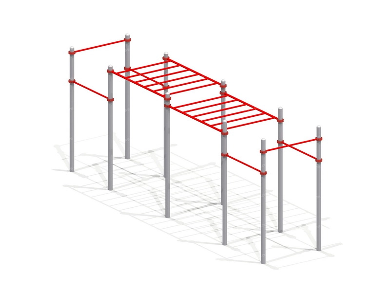 Двухуровневый рукоход с шестью турниками для учебных площадок