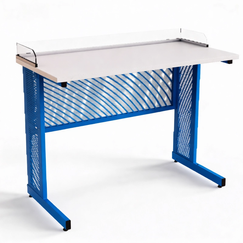 Стол ученический прямоугольная труба (зашивка и экран из перфорированного металла) борт оргстекло