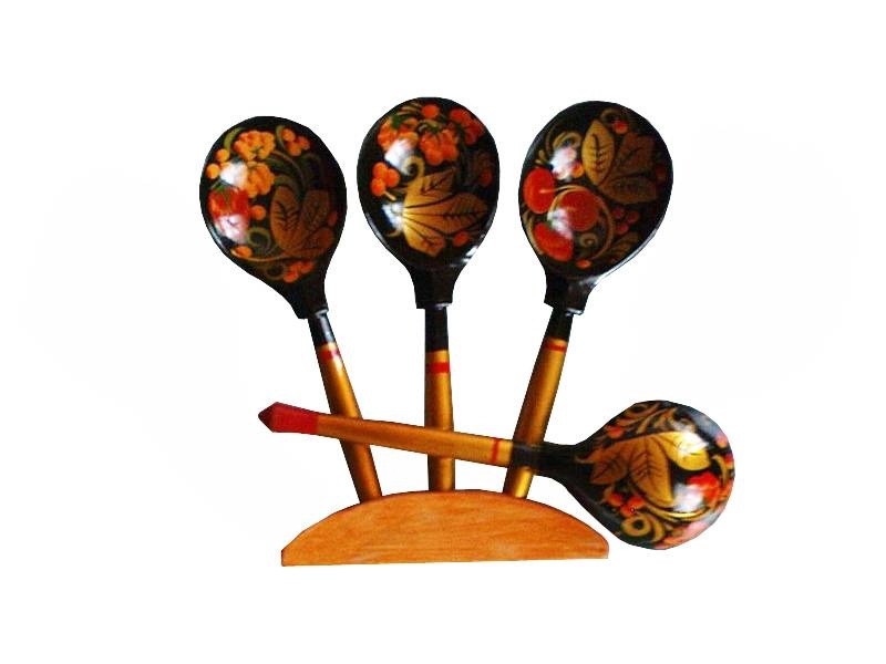 Народные ложки-веера "Тройка" хохлома