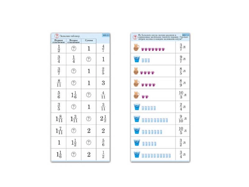 Комплект карточек «Калейдоскоп» (Дроби), 10 карточек