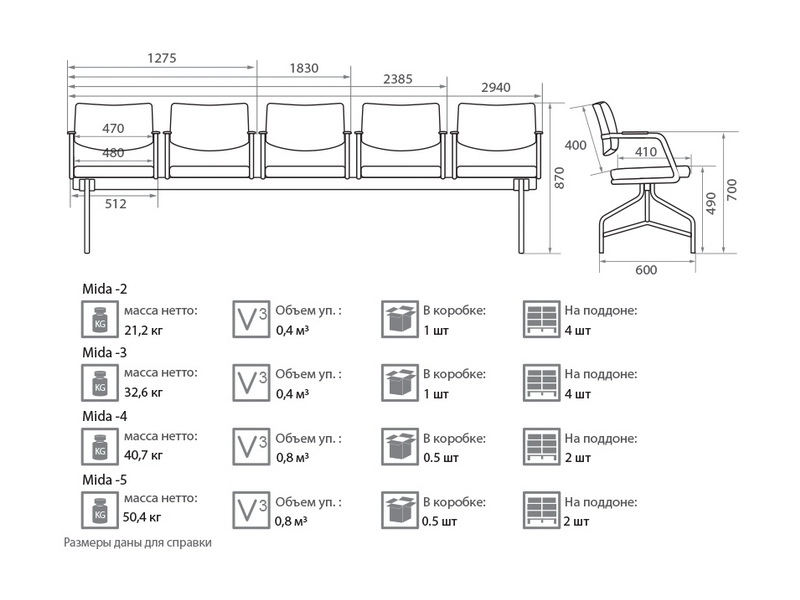 Секция стульев 3-х местная (сиденье и спинка мягкие)