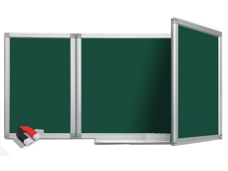 Магнитно-меловая трехсекционная доска 120×340 — анодированный профиль