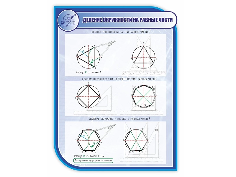 Учебный стенд «Деление круга» 1×0,75 м (скругл. углы)