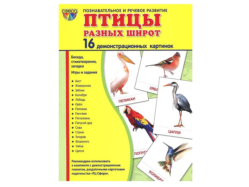 Демонстрационные картинки «Птицы разных широт» — 16 шт.