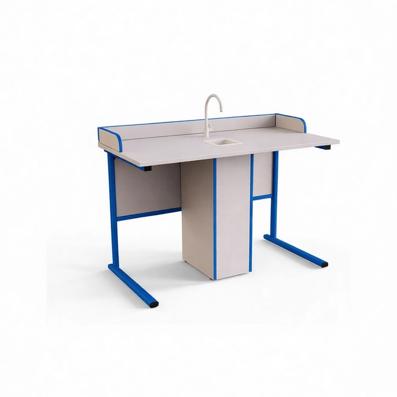 Стол ученический плоскоовальная труба с сантехникой и бортом ЛДСП