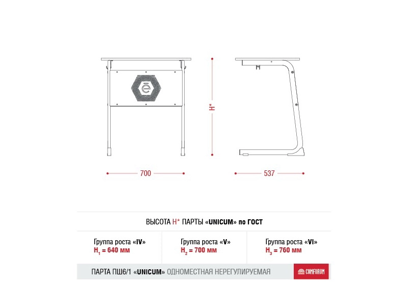 Unicum парта одноместная для школы, без регулировки