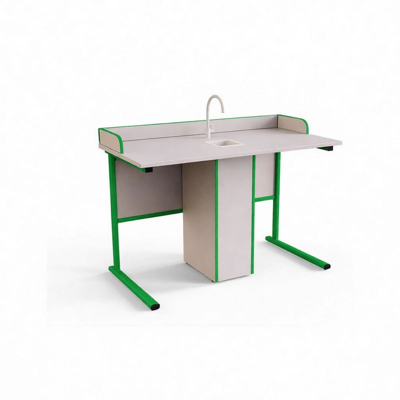 Стол ученический плоскоовальная труба с сантехникой и бортом ЛДСП