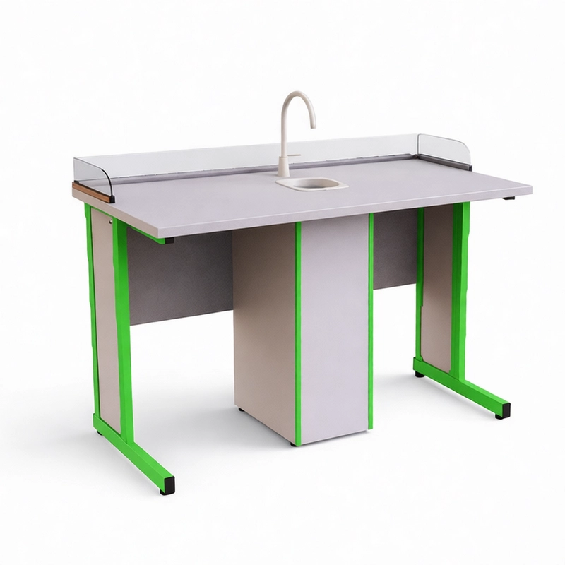 Стол ученический прямоугольная труба (зашивка и экран из ДСП) с сантехникой и бортом ДСП