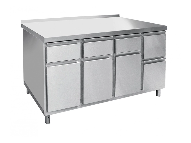 Стол для кофемашины, нерж.ст., 4 ящика + 4 шкафа, Размеры (ДхШхВ), 1402x758x908 мм