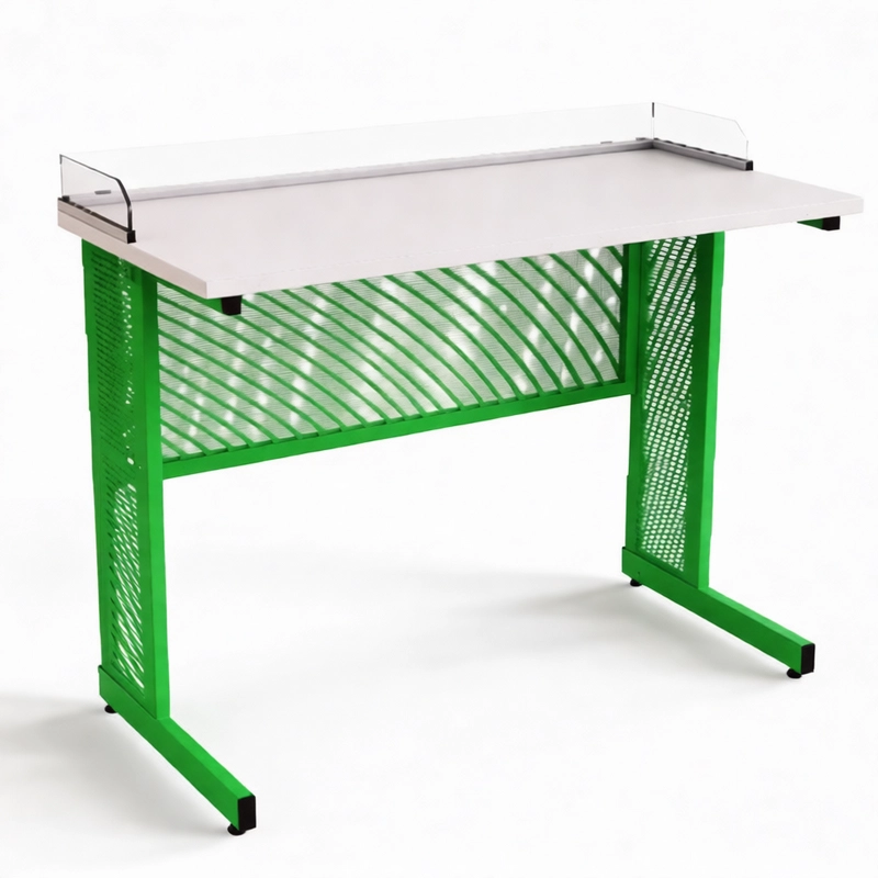 Стол ученический прямоугольная труба (зашивка и экран из перфорированного металла) борт оргстекло