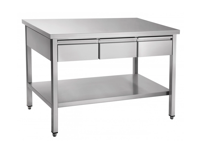 Кухонный стол из нерж. стали с 3 выдвижными ящиками