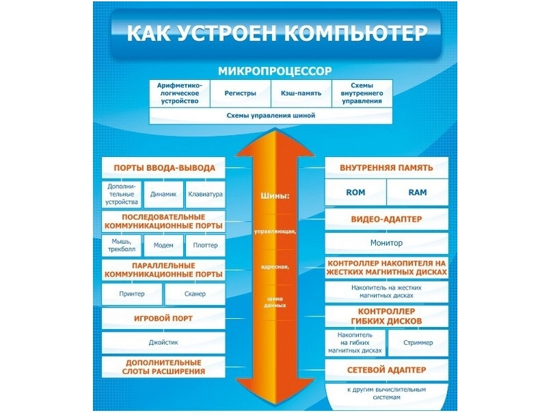 Обучающий стенд «Как устроен компьютер» 80×90 см