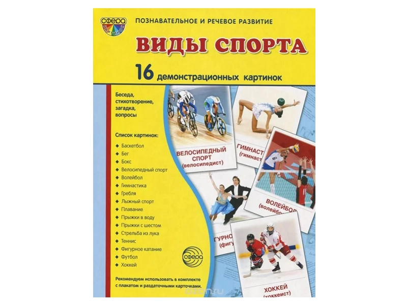 Демонстрационные картинки «Виды спорта» — 16 иллюстраций