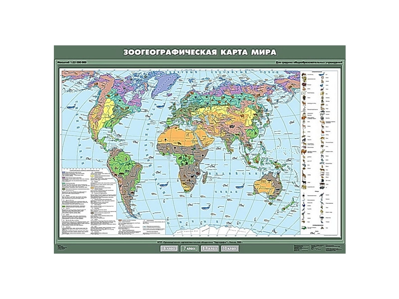Зоогеографическая карта мира, масштаб 1:2 500 000