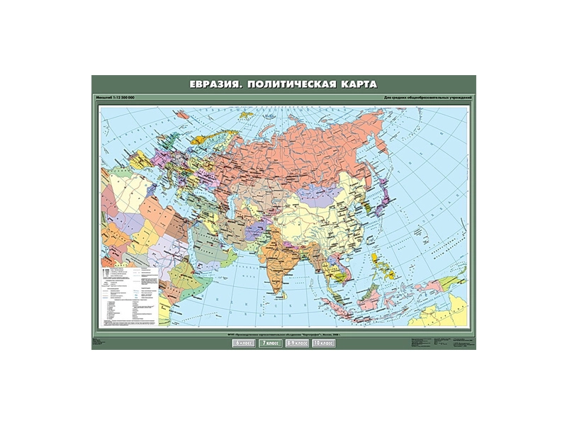 Учебная карта Евразии — политическая, 100×140 см
