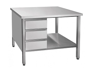 Островной стол-тумба, 3 выдвижных ящика, нерж. сталь
