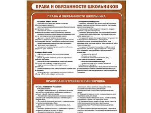 Стенд Права и обязанности школьников 90х120 см