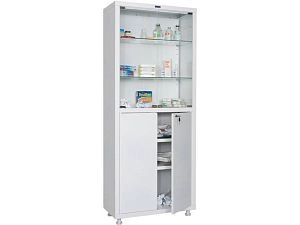 Шкаф медицинский металлический ПРАКТИК MD 2 1670/SG двустворчатый, верх - стекло