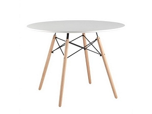 Стол круглый D=100, белый на дер. ножках