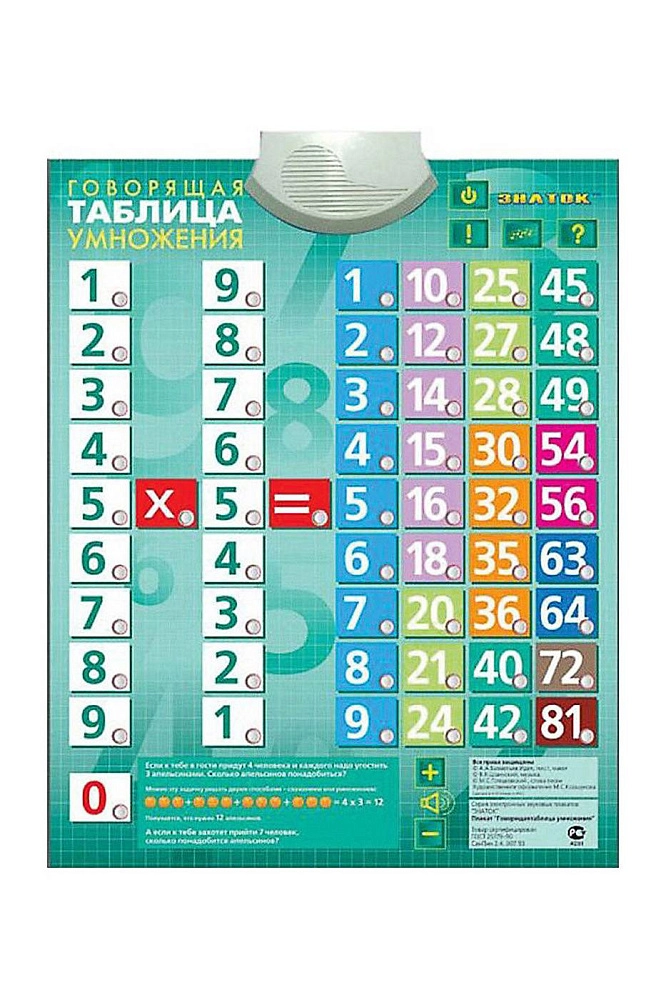 Плакат звуковой Таблица умножения, для детей с ОВЗ