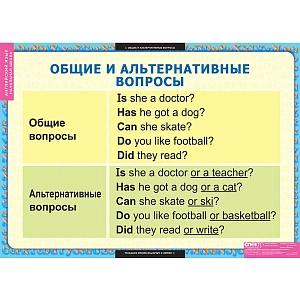 Таблицы демонстрационные Вопросительные и отрицательные предложения (английский язык)