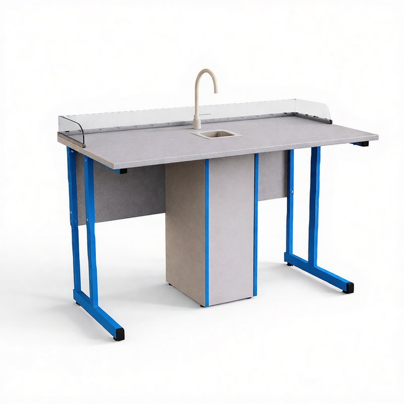 Ученический стол на прямоугольной трубе с оргстеклом