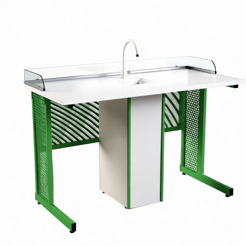 Учебный стол с металлическим перфор. экраном и бортом 1200×600