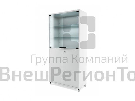 Шкаф медицинский металлический ШМ-02-МСК двустворчатый, верх - стекло.